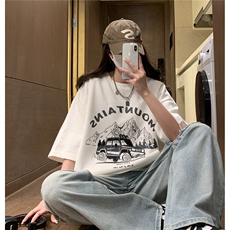 中性夏季新款麂皮绒高街印花圆领宽松短袖T恤男女半袖D288P33，男装T恤，电商A335-1（原A458）