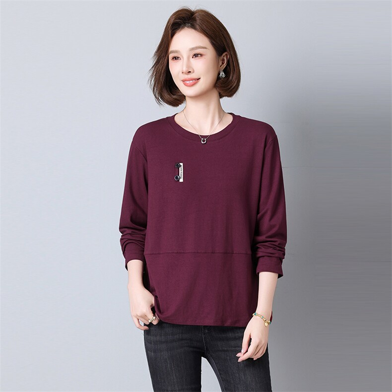 2025年秋季常规长袖宽松型圆领纯色长袖T恤2572款，女装T恤，秋牧寒烟