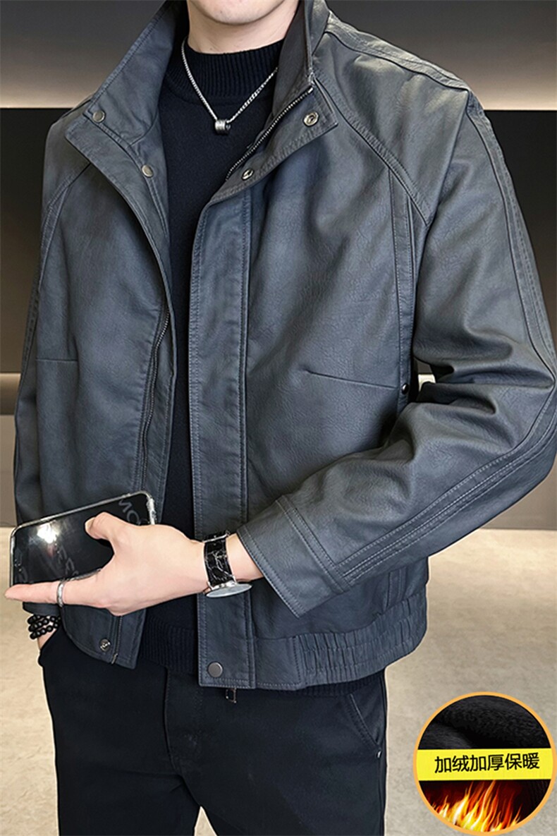 加绒皮衣外套男秋冬季2025新款美式加厚皮夹克A313-PY9881-P165,男装皮衣,电商A313