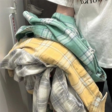 TC671-p45黄色纯棉格子衬衫女内搭叠穿打底上衣，女装衬衫，星座617A-2