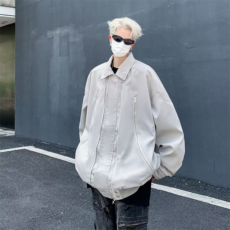 拉链飞行员夹克男街头美式设计感潮牌宽松棒球服休闲外套1065P70,男装夹克,星座410-2
