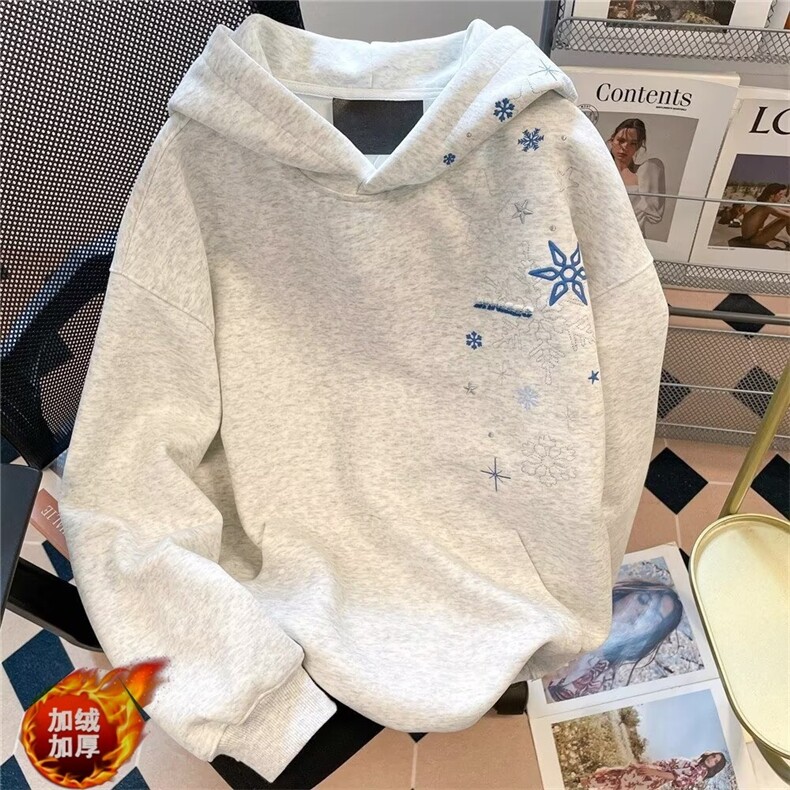 美式宽松连帽加绒卫衣男女同款秋冬潮牌2025新款上衣WY261 P46图片
