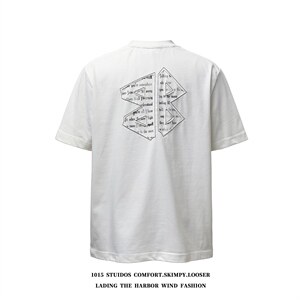 重磅洗水做旧设计感贴布拼接宽松情侣短袖T恤 1015-T612-P79，男装T恤，四季星座1015