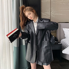 港风时尚高级感皮衣西装外套女2025春秋新款韩版宽松显瘦气质上衣，女装皮衣，2C110