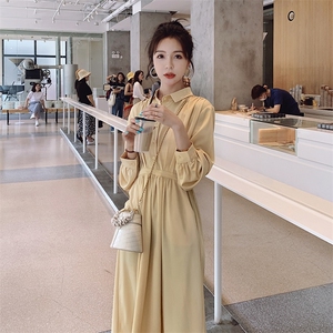 黄色法式高级感衬衫连衣裙女春秋2025新款秋装别致独特气质长裙冬图片
