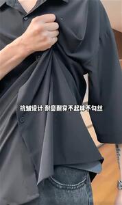 夏季冰丝短袖衬衫男女 黑色宽松百搭学院风衬衣C1122-特P23图片