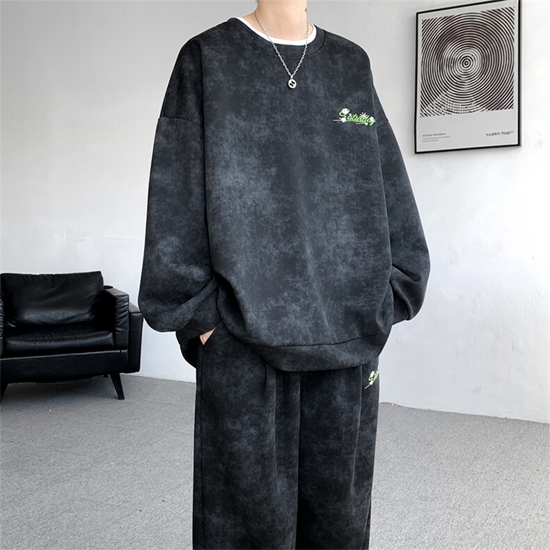 现货TZ759-特批6098高品质高克重秋季新款大码刺绣套装,男装休闲套装,电商A059