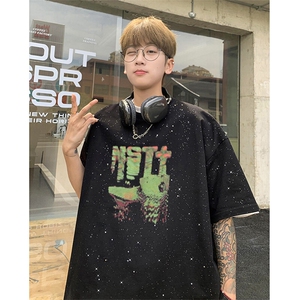 可48小时发货支持抖音得物来样二开 美式满天星亮片短袖T恤MTX659图片