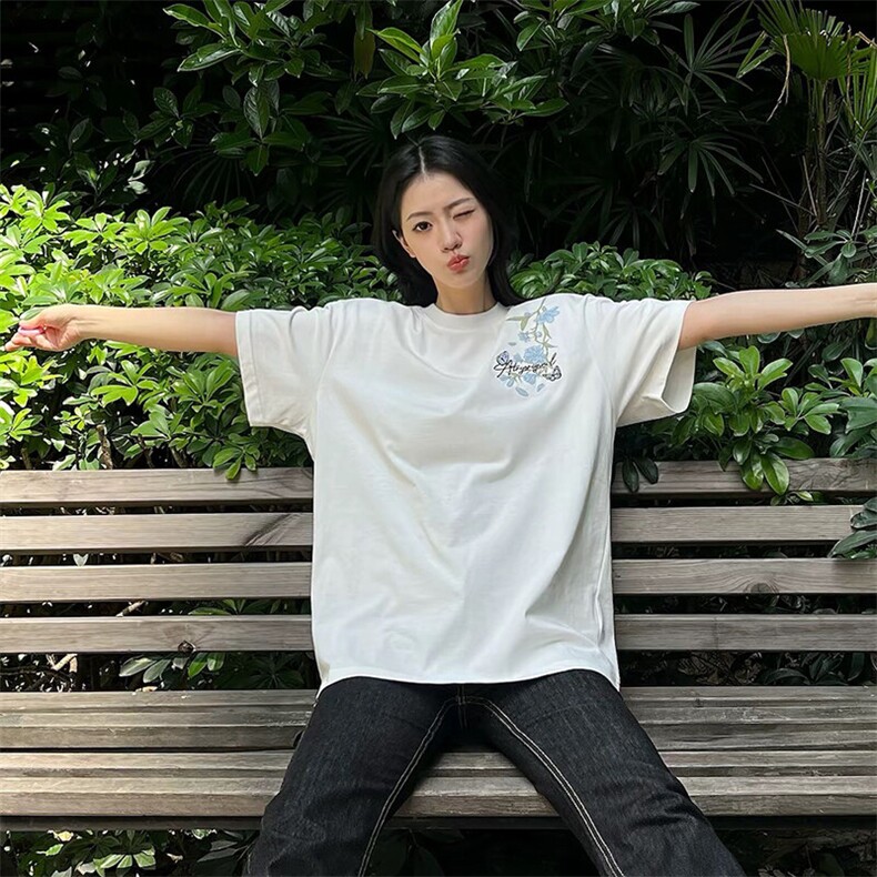 万针全刺绣解构设计260克重磅双纱纯棉高品质美式高街短袖T恤特35,男装T恤,电商A486