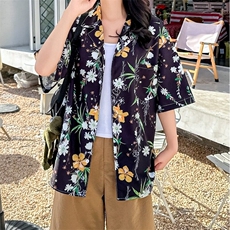 港风复古满印痞帅沙滩情侣花衬衫夏威夷短袖衬衣CS109/P30，女装衬衫，星座506