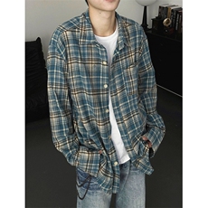 复古格子长袖衬衫男秋潮牌百搭磨毛痞帅宽松休闲衬衣C05，男装衬衫，星座1116A（原606A-3）