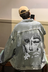 男装牛仔外套 2026秋季美式抽象印花男生翻领夹克XZ514-2-N90-P88图片