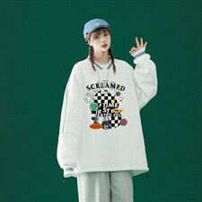 中性风2024秋季新款ins潮牌港风棋盘格字母印花卫衣B06p55控68，男装卫衣，A247A