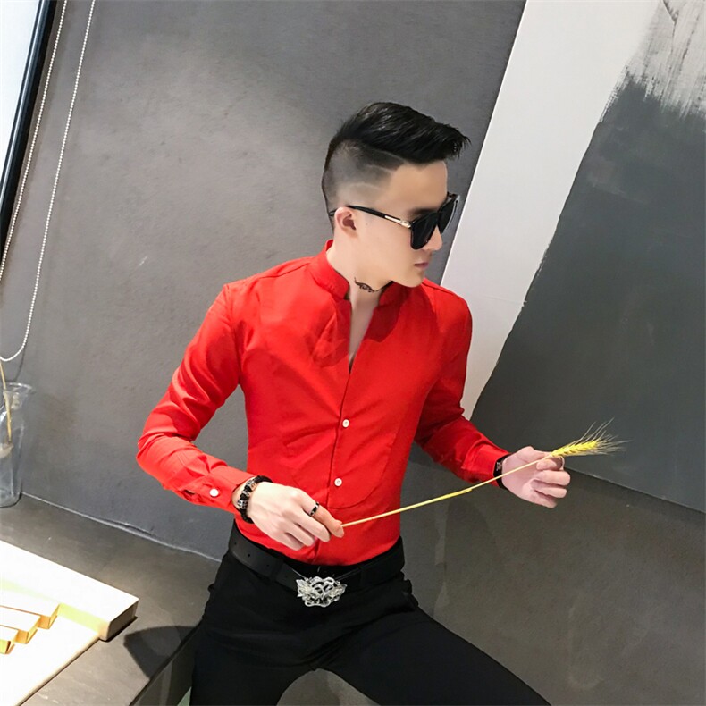 312A-836-P50新款立领纯色修身衬衫男发型师网红夜场工装衬衫-首4,男装衬衫,星座312A-5
