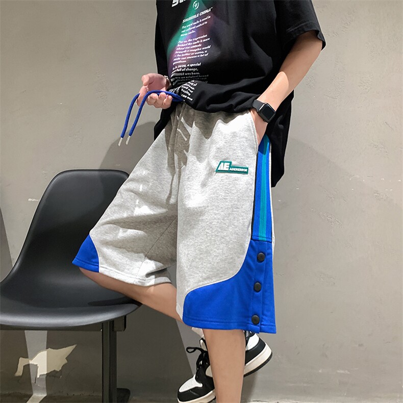 2025夏季港风排扣宽松拼色休闲短裤B266-DK07-P30,男装牛仔裤,星座B257-1