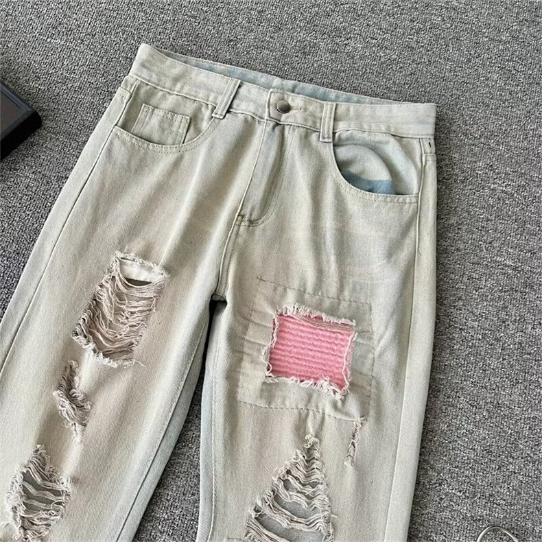 欧美高街潮牌做旧水洗破坏彩色裤修身弹力网红款牛仔裤男2017/P48,男装牛仔裤,星座506