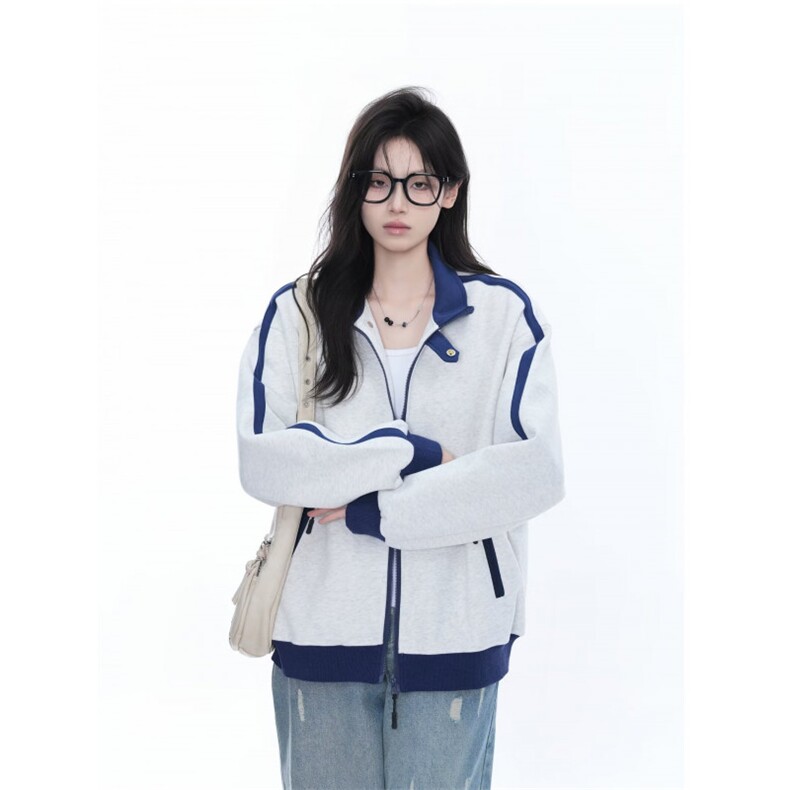 拼接运动卫衣开衫女春秋季新款潮牌休闲外套高街立领棒球服潮,女装短外套,星座1210-1