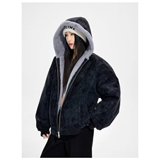 座山雕加绒连帽夹克棉服男女款冬季加厚保暖cleanfit情侣棉衣外套，男装夹克，星座813-2