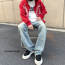B221美式ins高街暗黑小众铆钉伐木裤牛仔裤LK23145-P65控88，男装牛仔裤，电商B221