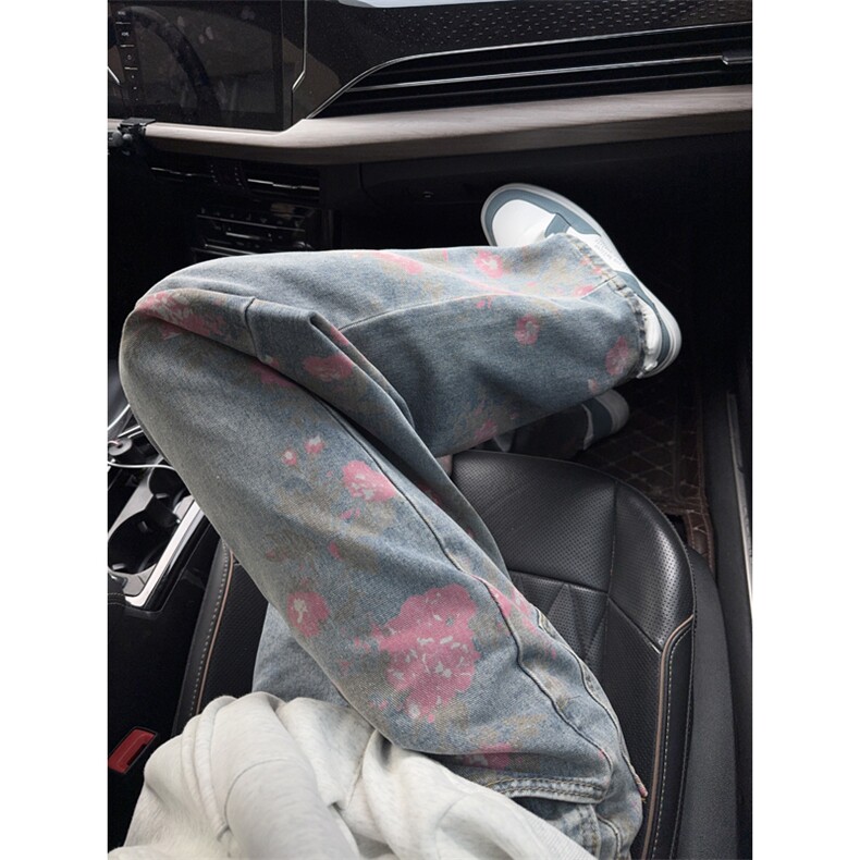 B221 美式ins高街小众桃花宽松直筒牛仔裤 LK24385-特P52控88图片