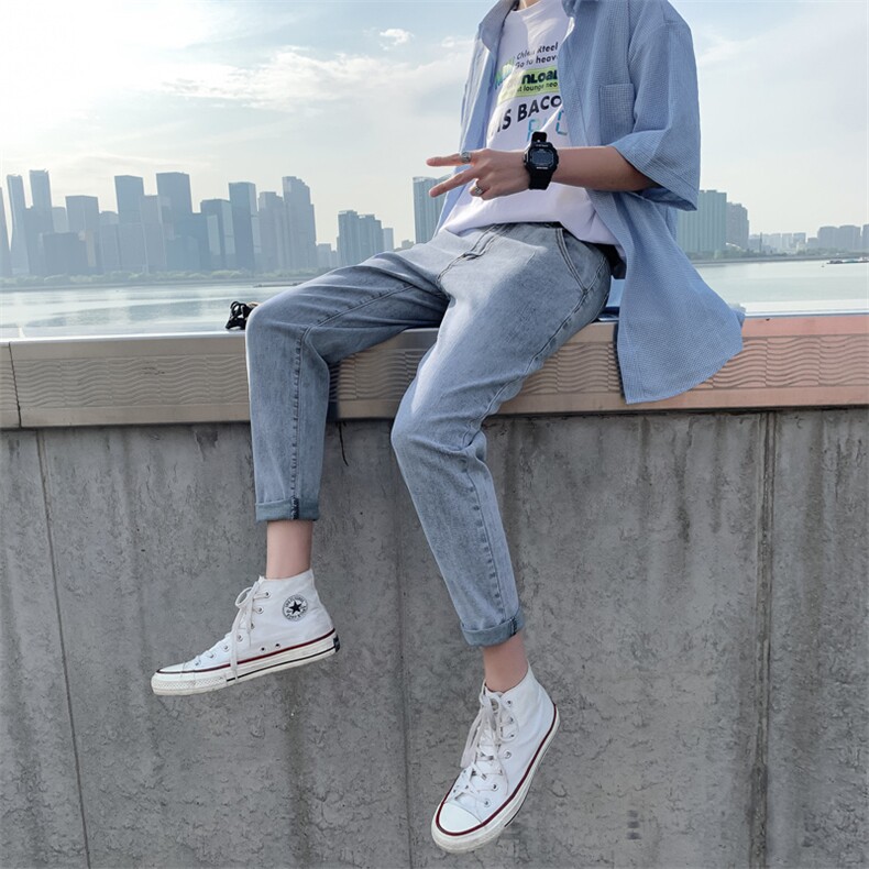 韩版潮流小脚牛仔裤潮牌薄款修身九分裤夏季ins网红9分,男装牛仔裤,星座308B-2