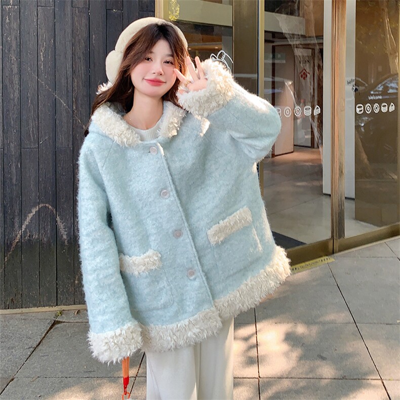 现货毛呢拼接羊羔毛夹棉加厚外套2025冬新款303-N6866-P175-K258,女装毛呢外套,宁宁家