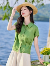 亚麻上衣女2026夏季新款衬衫+松紧腰长裤休闲两件套，女装套装/套裙，恋慕依尚