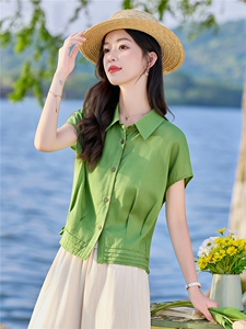 亚麻上衣女2026夏季新款衬衫+松紧腰长裤休闲两件套图片