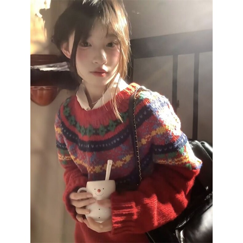 1506-1/M67181/P57新年红复古圣诞毛衣男女新款宽松加厚慵懒上衣,男装针织衫/毛衣,星座1506-1