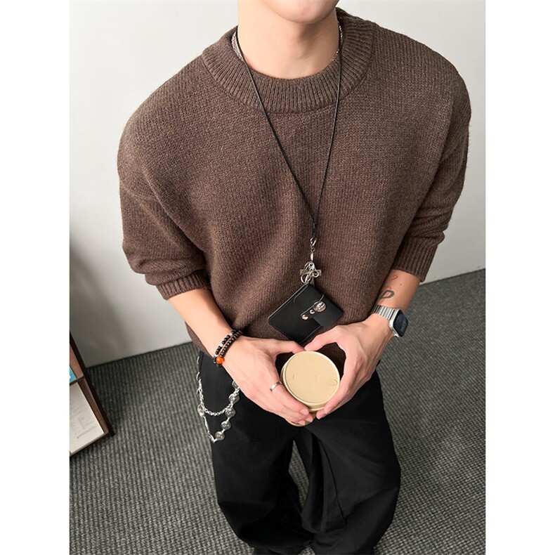 复古圆领毛衣男秋冬百搭长袖内搭休闲慵懒套头针织衫MY0587-P60图片