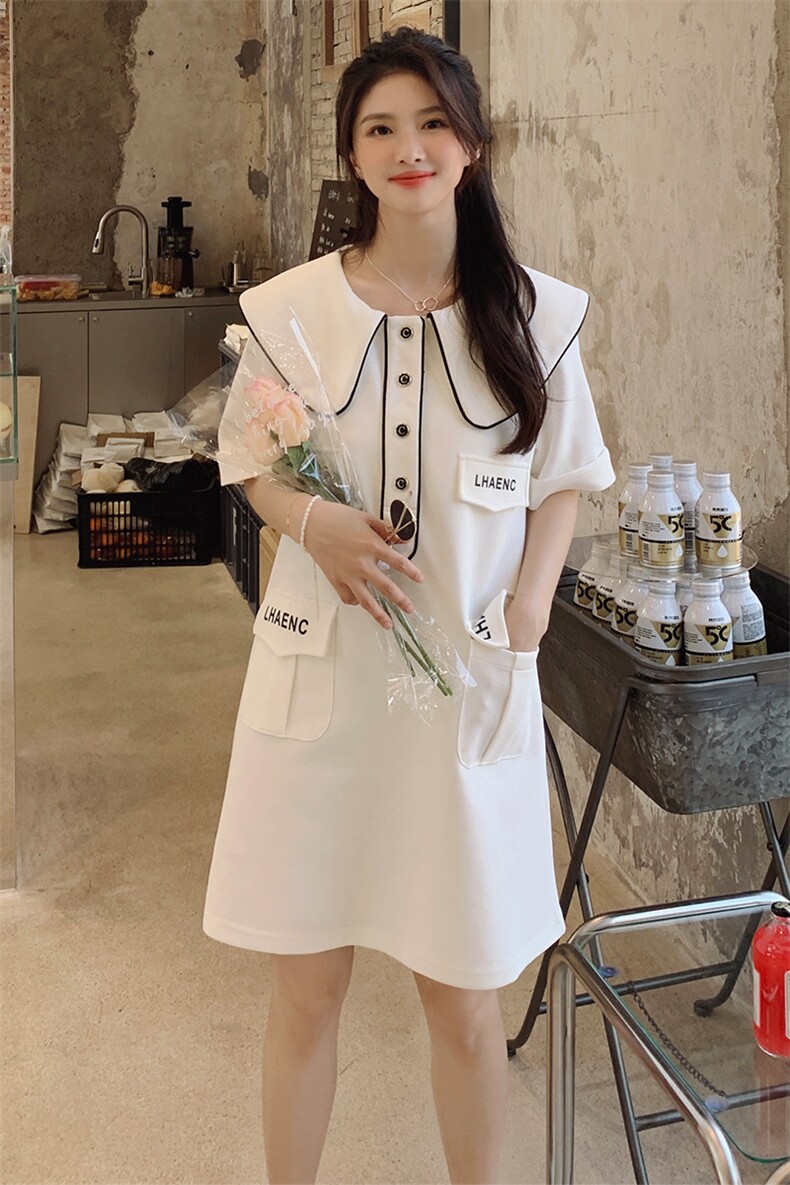 夏新减龄撞色娃娃领连衣裙,女装连衣裙,菡迪欧娜