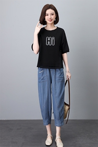 天丝牛仔套装女2025夏季新款时尚休闲宽松中年妈妈洋气减龄两件套图片