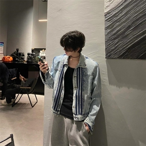 三条杠翻领牛仔外套男款潮流街头百搭设计感工装夹克HH8941 P73图片