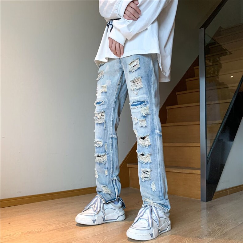 复古水洗破洞修身小脚风牛仔裤男宽松高街长裤休闲裤1234P43,男装牛仔裤,星座410-2