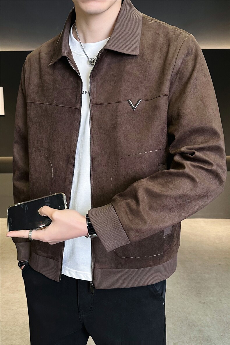 仿小牛皮翻领皮夹克春季男装皮衣C317-2686-P145卷后控188,男装夹克,电商C317
