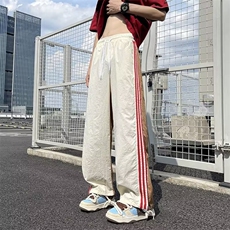 美式速干裤子男生夏季新款侧边条纹设计感抽绳束脚宽松直筒休闲裤，男装休闲裤，星座601-2