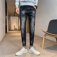 20秋冬季中弹力社会人精神小伙小脚韩版修身弹性牛仔裤男N/，男装牛仔裤，电商D202