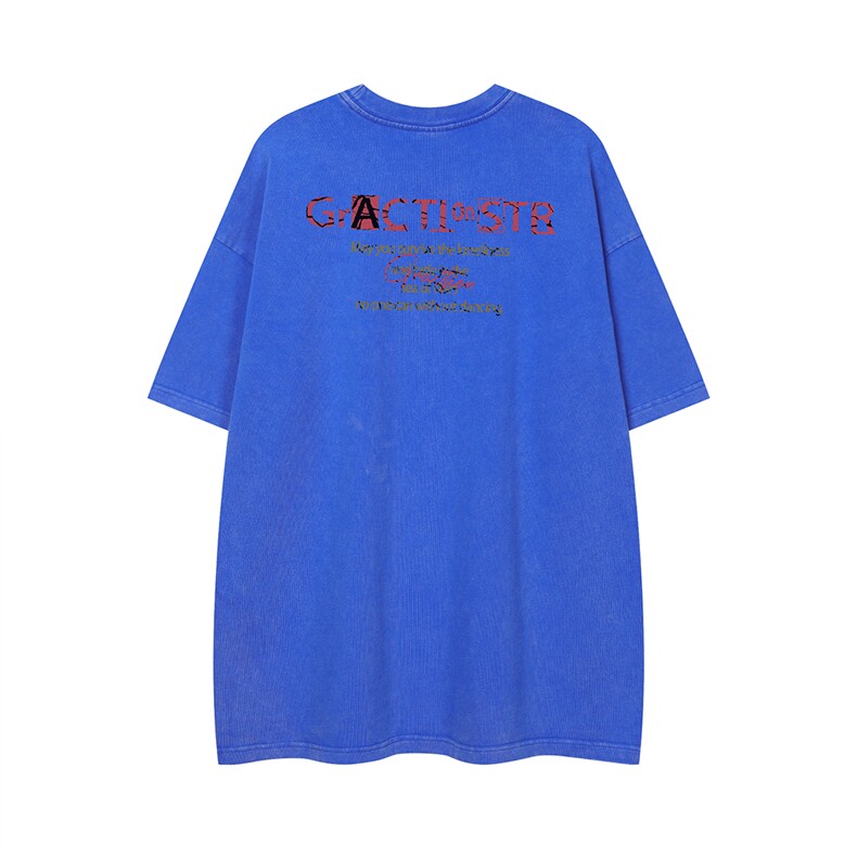 白底夏季字母印花美式复古做旧水洗时尚短袖T恤DT1018P45控68,男装T恤,电商A247-1
