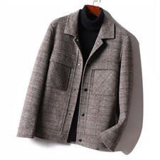 LCZ1936秋冬季双面呢落肩袖格子男士羊毛尼上衣韩版毛呢外套P340,男装毛呢大衣,电商B360