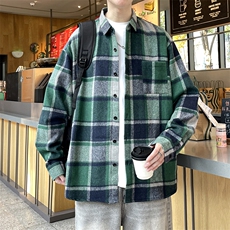 秋季小香风衬衫翻领男大皂大码宽松痞帅外套格子衬衣A012/856TP35，男装衬衫，电商A012