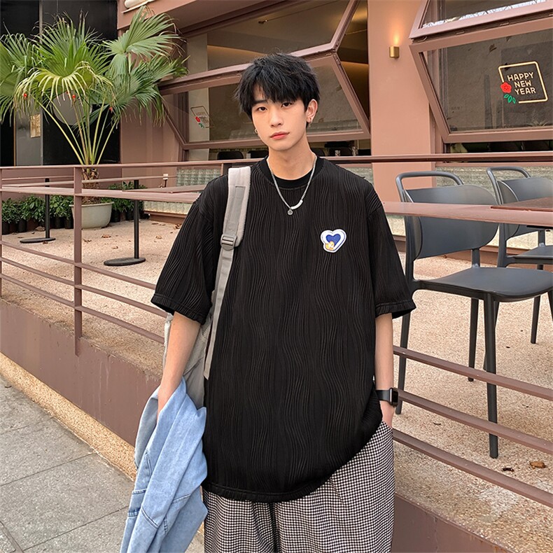 2023夏新款港风个性条纹宽松圆领短袖T恤上衣T2209-P48,男装T恤,星座914-3