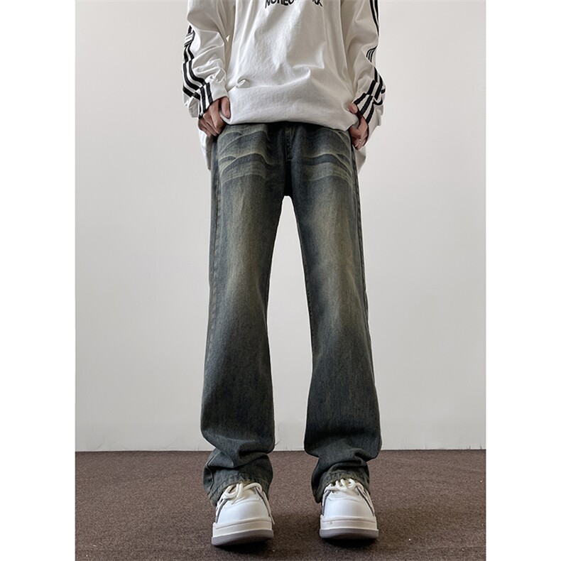 美式ins高街hiphop重工艺水洗微喇复古蓝牛仔裤货号K2320-1P55,男装牛仔裤,电商A063