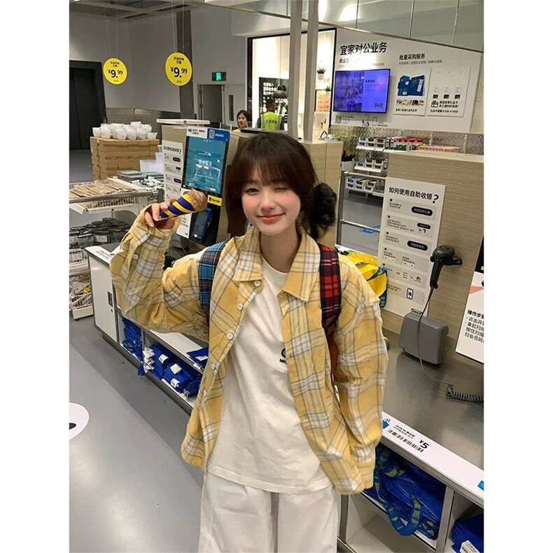 TC555-P45格子衬衫叠穿防晒上衣宽松显瘦衬衣,女装衬衫,星座617A-2