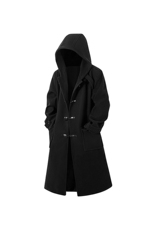 新款牛角扣连帽毛呢大衣男秋冬宽松开衫外套MN00706/P125加棉P135，男装毛呢大衣，电商B316