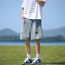 复古破洞牛仔短裤男夏季薄款美式潮牌水洗五分裤FS239P37，男装牛仔裤，星座1013-1