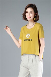 夏装新款时尚趣味太阳光刺绣图案T恤女图片