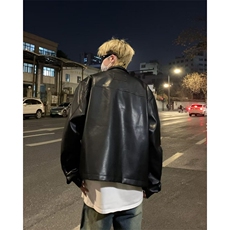 派克服男秋冬通勤宽松休闲痞帅机车皮衣夹克短款防风外套，男装夹克，星座716-2