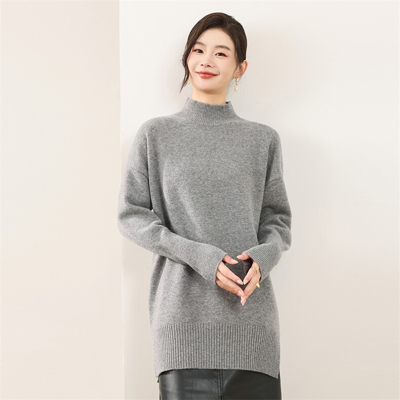 2025年秋季半高领时尚百搭中长款羊毛衫休闲/淑女，女装羊毛衫，暖思雅