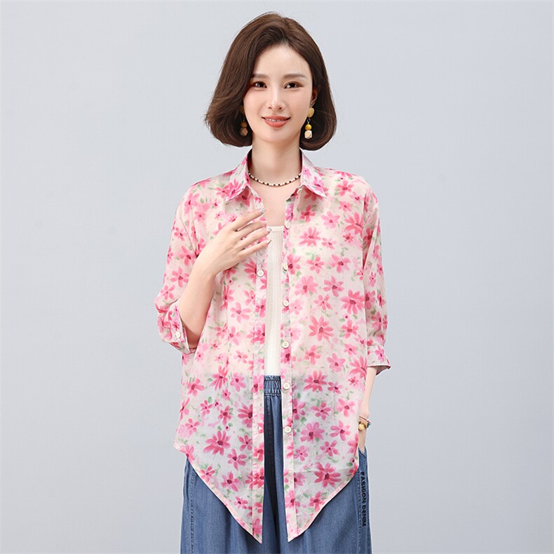 叶笙衣2553印花宽松开衬,女装衬衫,叶笙衣