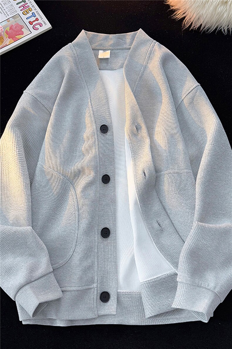 8XL-M春季开衫V领卫衣男港风日系慵懒风痞帅长袖上衣服外套KS001,女装短外套,电商B312